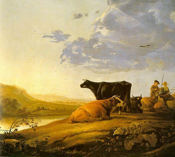 Aelbert Cuyp Young Herdsman with Cows by a River oil painting image